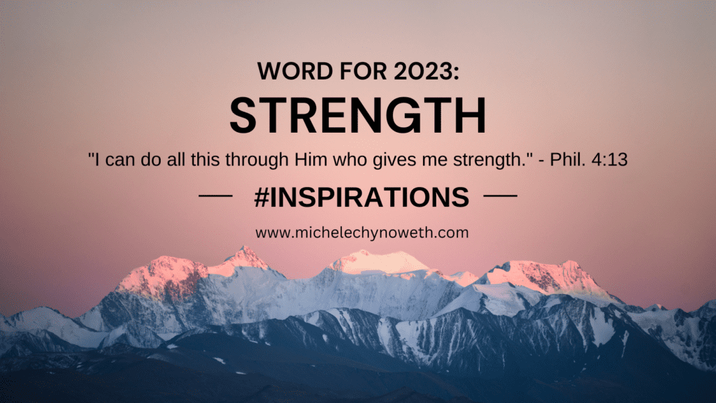 A mountain range with the words word for 2 0 2 3 : strength.