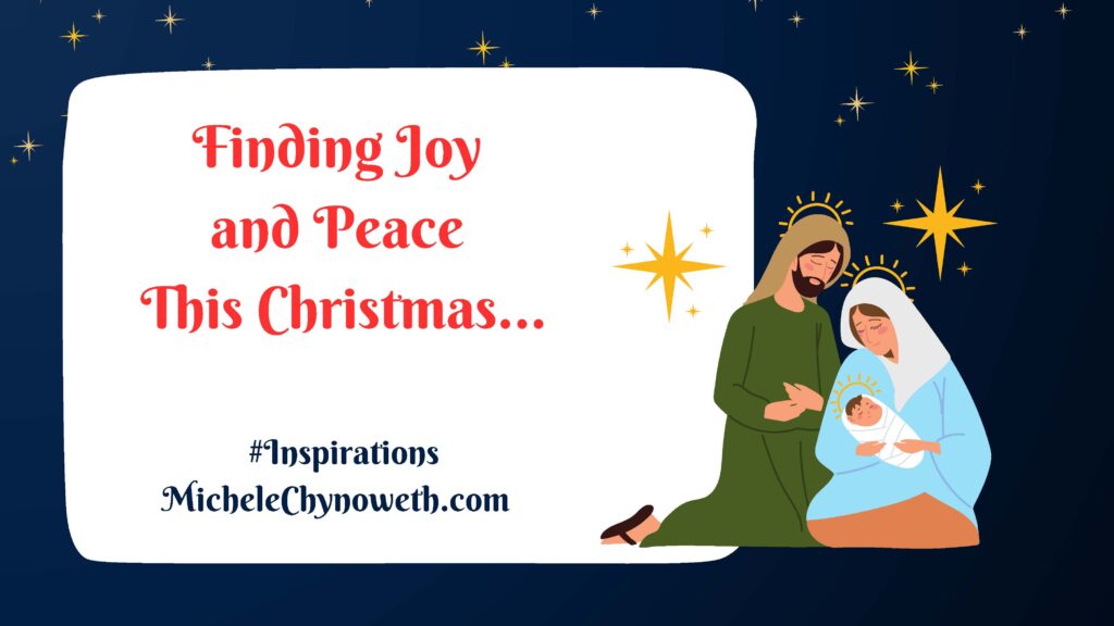A christmas card with jesus and mary sitting in front of an infant.